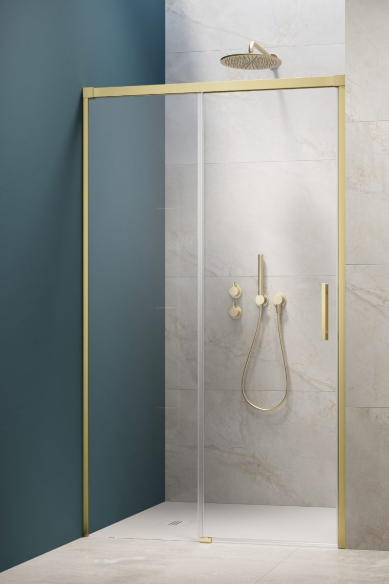 душевая дверь radaway idea 6 brushed light gold dwj 135x200 левая, стекла прозрачные, профиль брашированное светлое золото