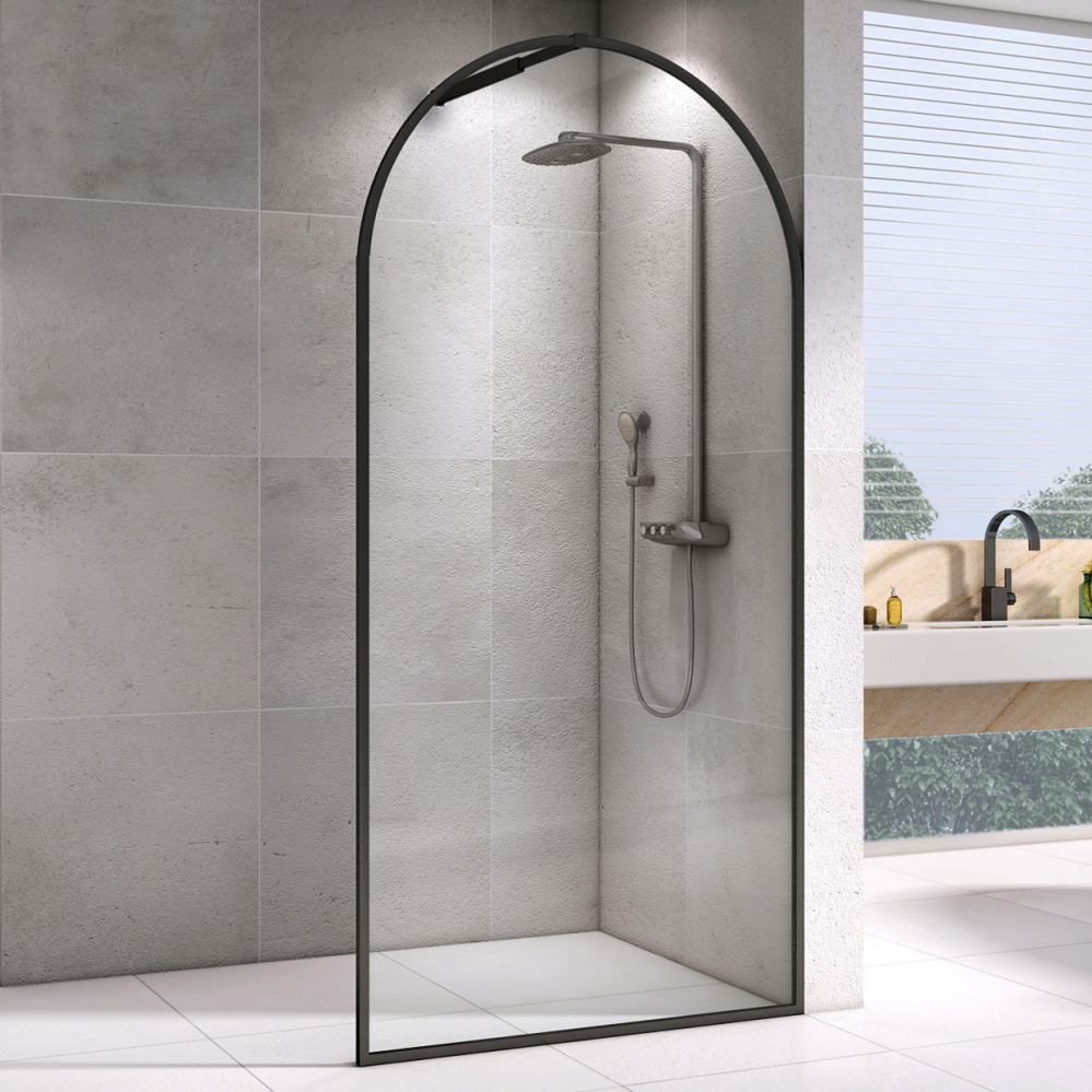 душевой уголок abber immer offen ag64120b walk-in 120x200 прозрачные стекла / черный профиль
