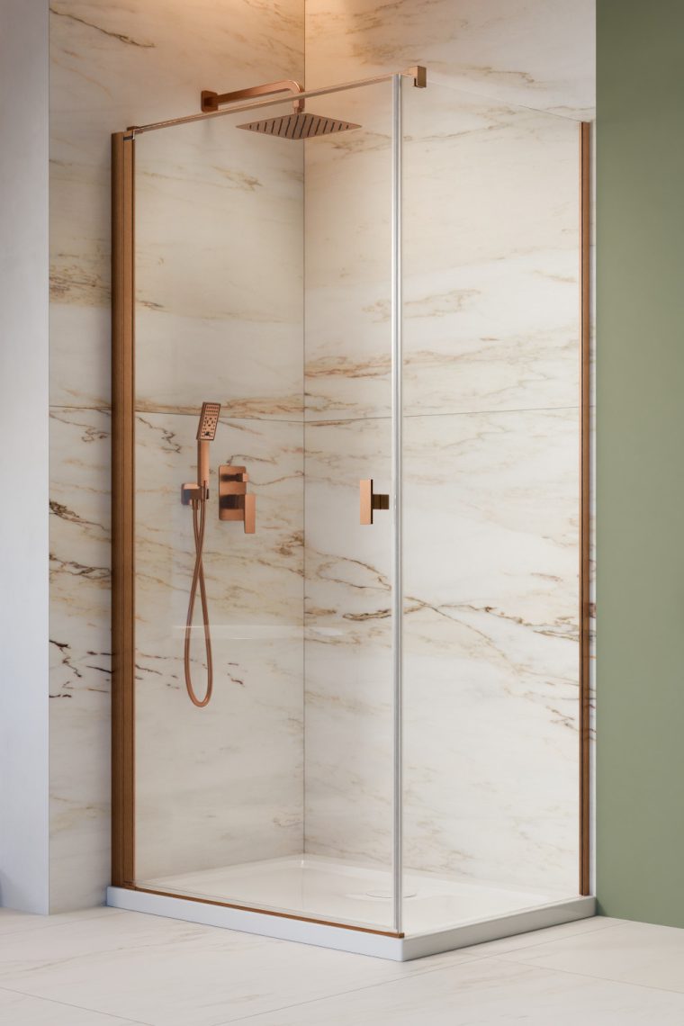 душевой уголок radaway nes brushed copper kdj i 100x100 левый, стекла прозрачные, профиль брашированная медь