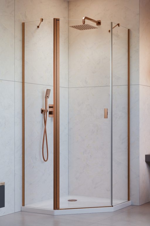 душевой уголок radaway nes brushed copper ptj 80x100 левый, стекла прозрачные, профиль брашированная медь