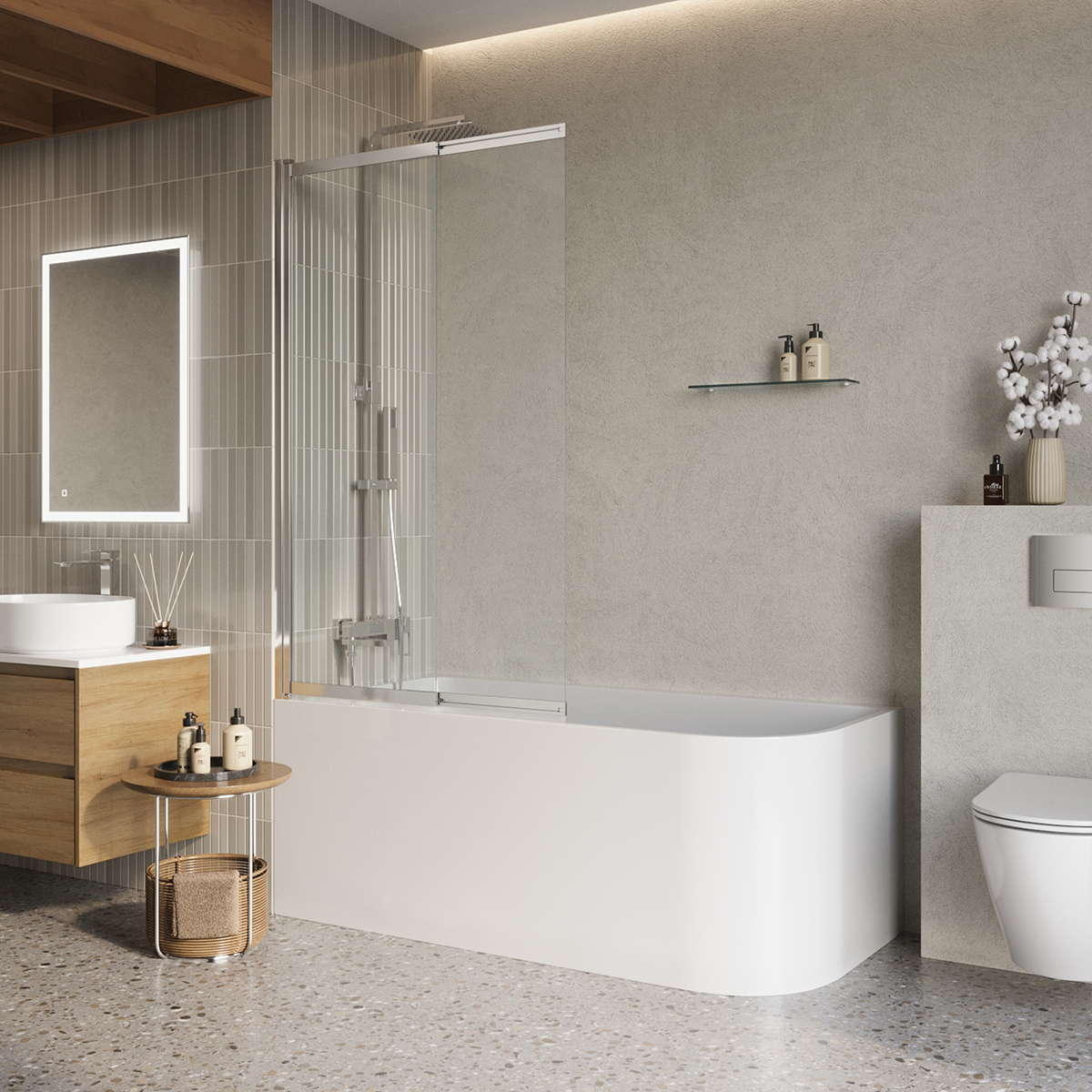 шторка для ванны belbagno luce 100x145 стекло прозрачное / профиль хром