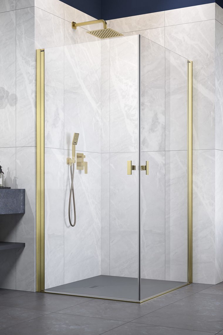 душевой уголок radaway nes brushed gold kdd i 100x80 стекла прозрачные, профиль брашированное золото