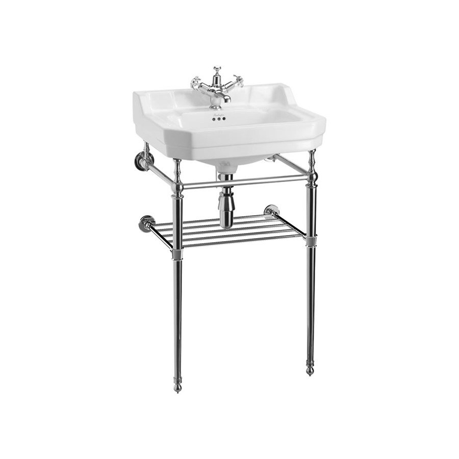 умывальник burlington edwardian b4 1th 56x47 (на 1 отверстие) с подстольем t22agold и полкой t22a-sgold белый / золото