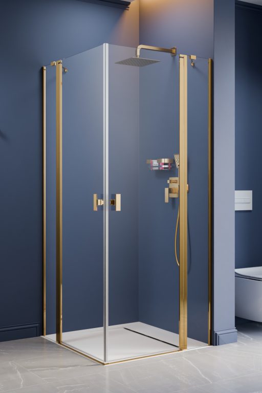 душевой уголок radaway nes gold kdd ii 90x90 стекла прозрачные, профиль золото
