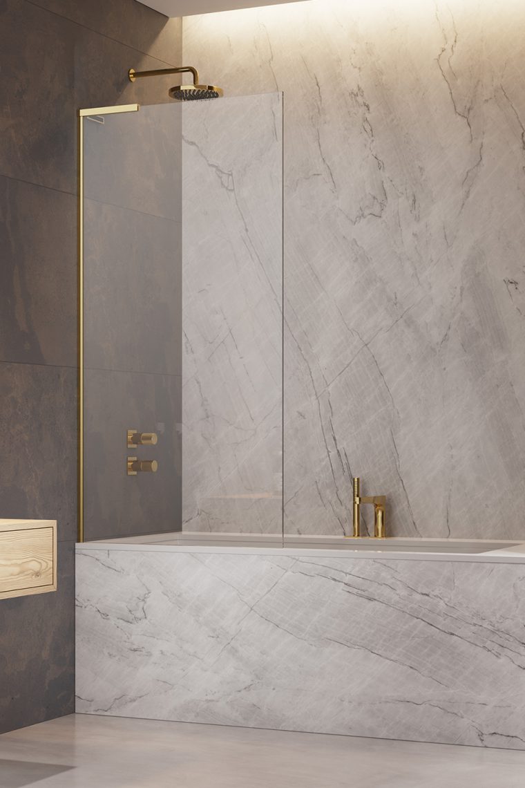 шторка на ванну radaway modo sl gold pnj ii 100x150 левый, стекла прозрачные, профиль золото