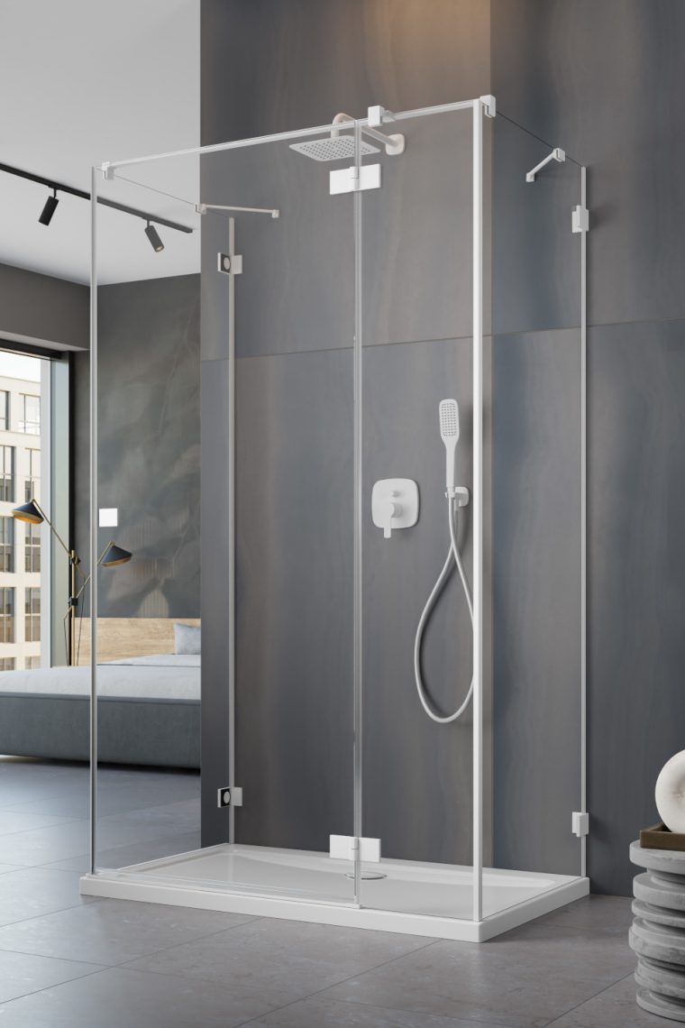 душевой уголок radaway essenza pro white kdj+s 80x75 правая, стекла прозрачные, профиль белый