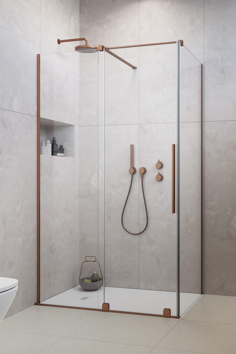 душевой уголок radaway furo brushed copper kdj l 120x110 стекла прозрачные, профиль брашированная медь