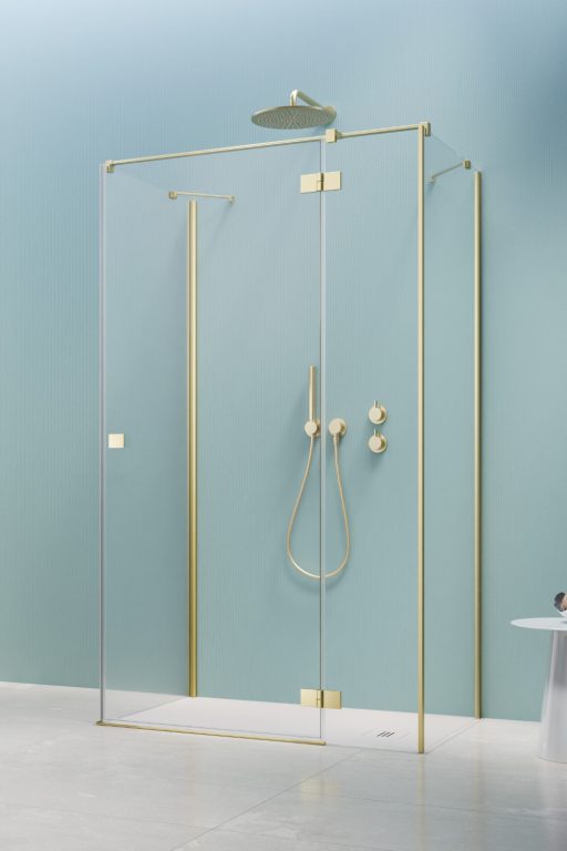 душевой уголок radaway essenza 6 brushed light gold kdj+s 80x75 правый, стекла прозрачные, профиль брашированное светлое золото