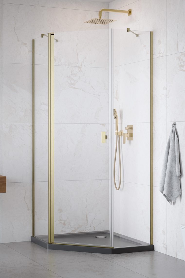 душевой уголок radaway nes brushed gold ptj 80x80 левый, стекла прозрачные, профиль брашированное золото