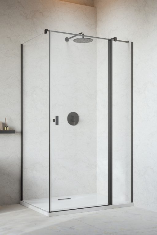 душевой уголок radaway nes brushed gunmetal kdj ii 90x90 правый, стекла прозрачные, профиль брашированная оружейная сталь