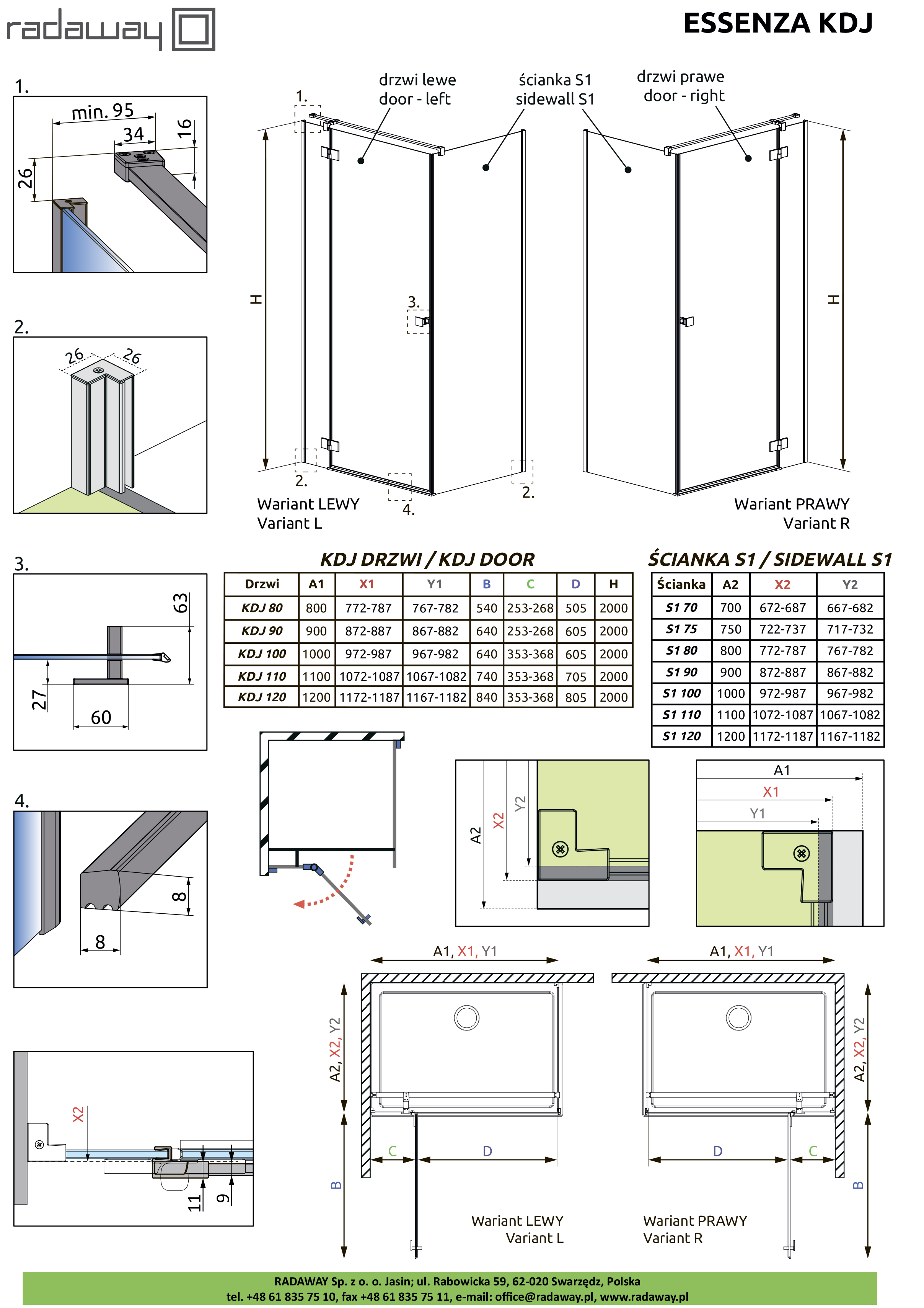 душевой уголок radaway essenza kdj 110x110 прозрачное/хром