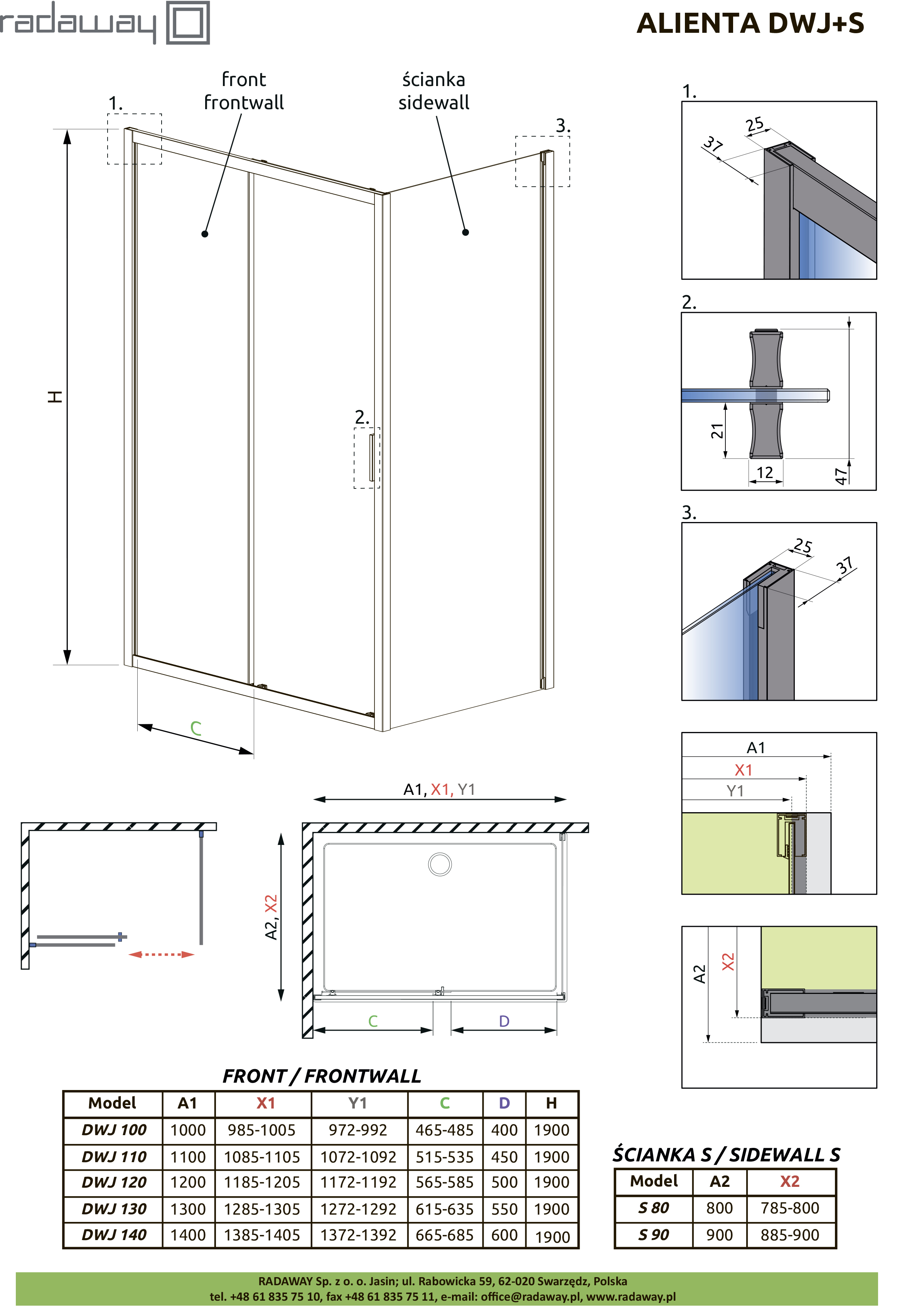 душевой уголок radaway alienta black dwj+s 140x90 стекла прозрачные, профиль черный