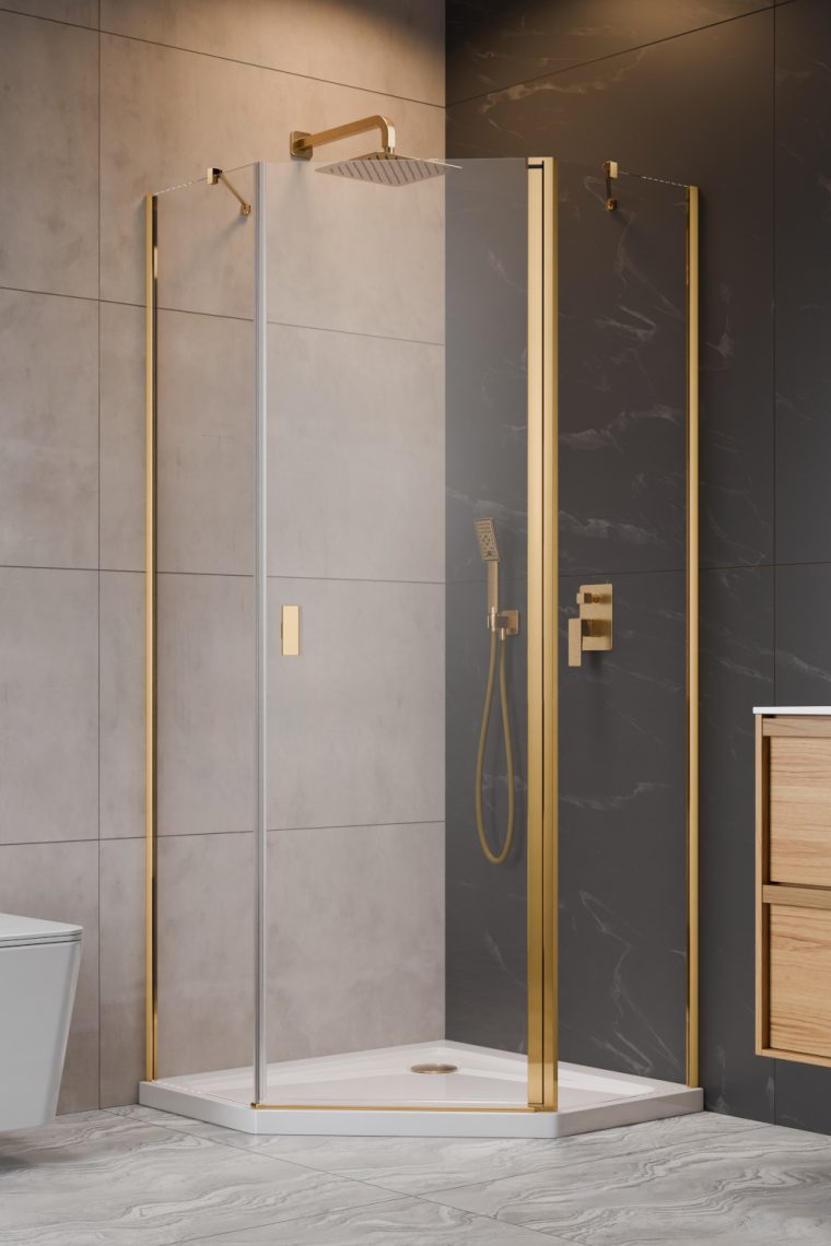 душевой уголок radaway nes 6 gold ptj 90x90 правый, cтекла прозрачные, профиль золото