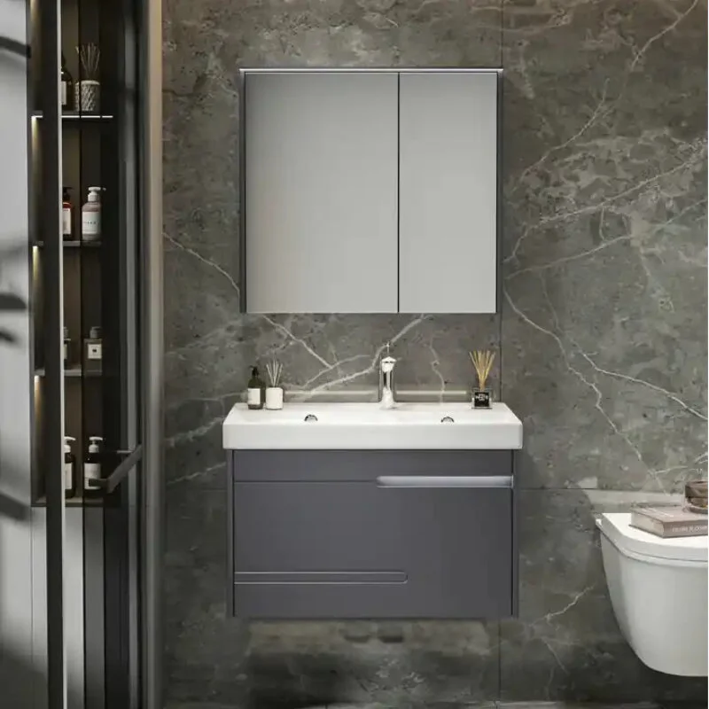 шкаф с зеркалом ceruttispa oglio 70x60 с подсветкой, темно-серый