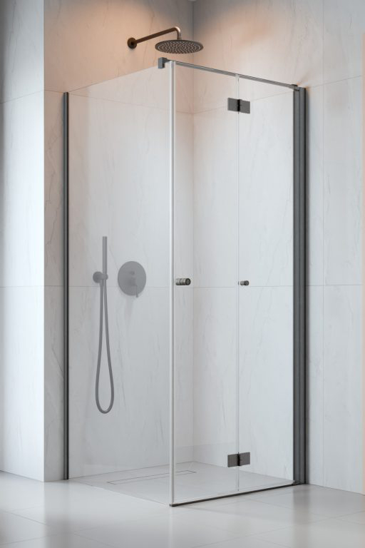 душевой уголок radaway nes brushed gunmetal kdj b 90x75 правый, стекла прозрачные, профиль брашированная оружейная сталь