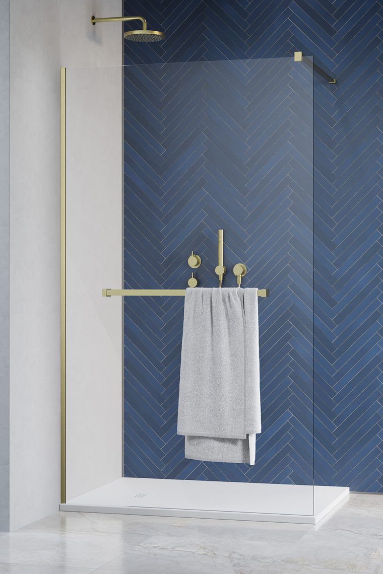 душевой уголок radaway modo new ii brushed gold 90x200 с полотенцедержателем, стекла прозрачные, профиль брашированное золото