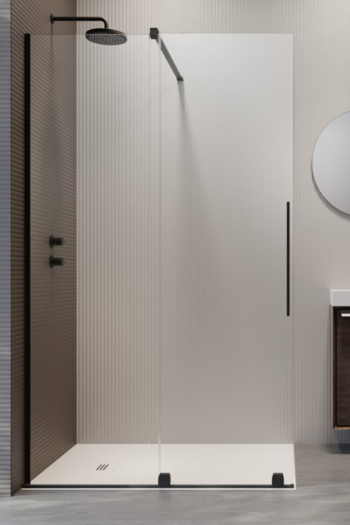 душевой уголок radaway furo black walk-in 150l 150x200 стекло прозрачное, профиль черный (левый)