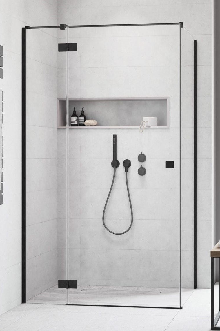 душевой уголок radaway essenza 8 black kdj 110x120 левый, стекла прозрачные, профиль черный