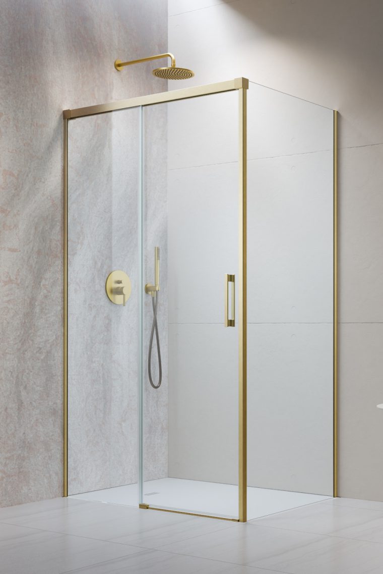 душевой уголок radaway idea brushed gold kdj 130x110 левый, стекла прозрачные, профиль брашированное золото