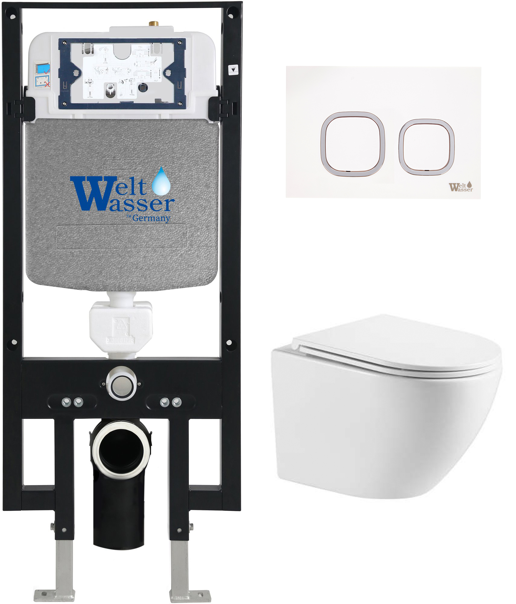 комплект инсталляции welt-wasser amberg 497 с унитазом merzbach 043 xl gl-wt и клавишей смыва amberg rd-wt белый