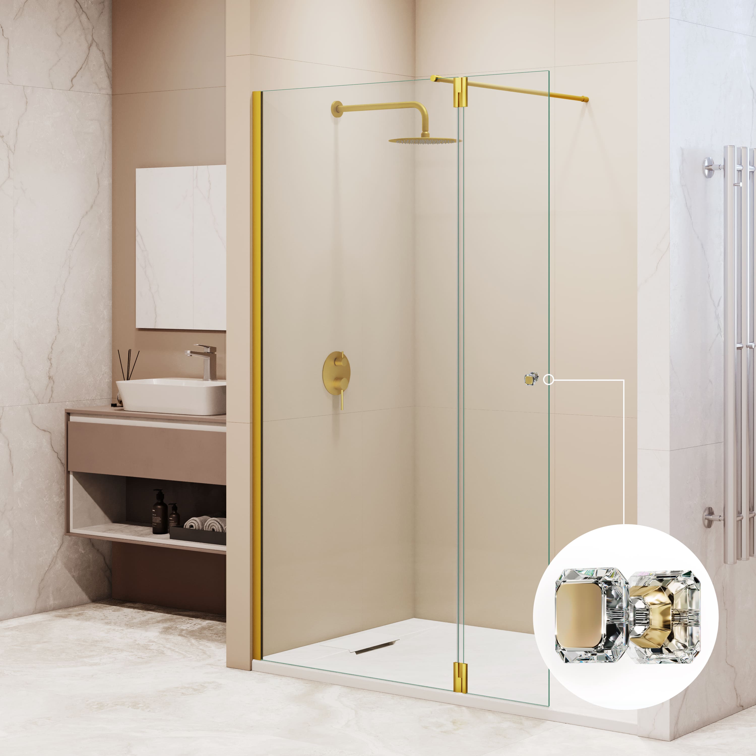 душевой уголок rgw walk in wa-054gb (wa-010gb + z-072gb) 130x195 стекло прозрачное / профиль золото брашированное