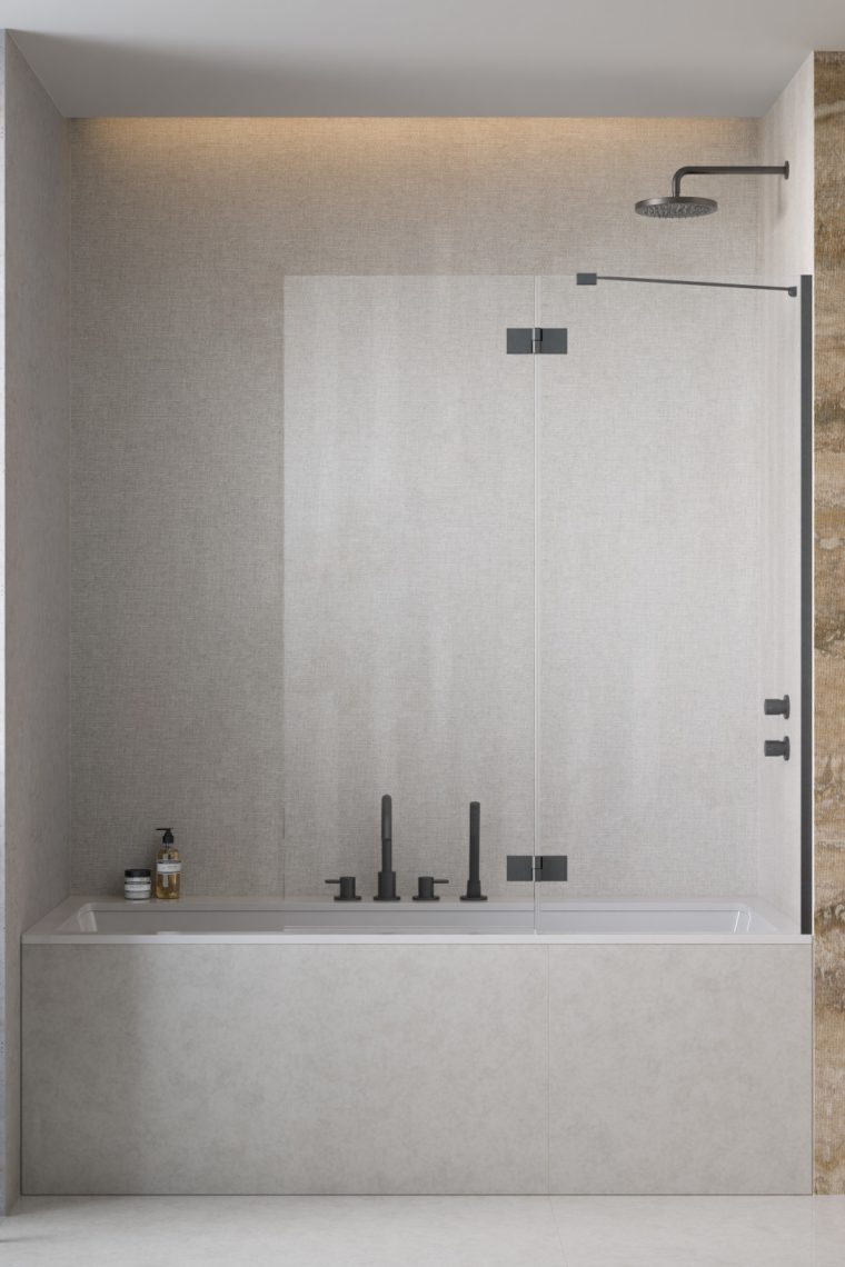 шторка на ванну radaway essenza brushed gunmetal pnd ii 140x150 правый, стекла прозрачные, профиль брашированная оружейная сталь