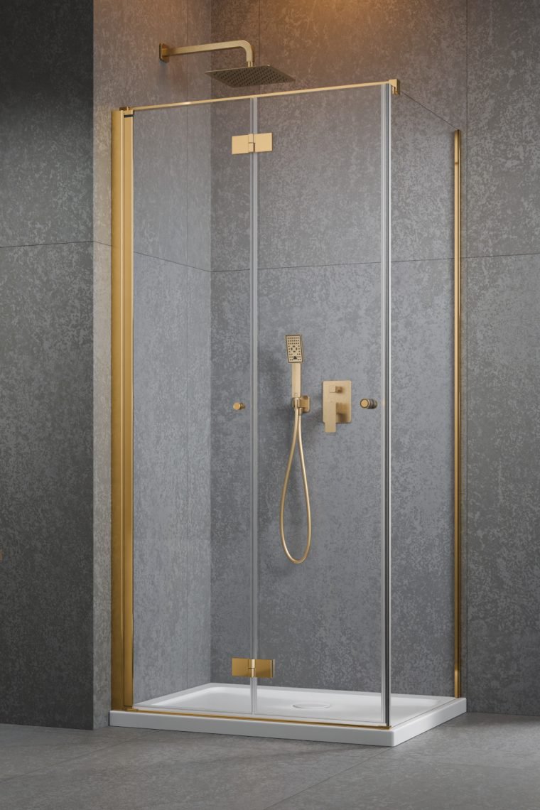 душевой уголок radaway nes 6 gold kdj b 100x70 левый, стекла прозрачные, профиль золото