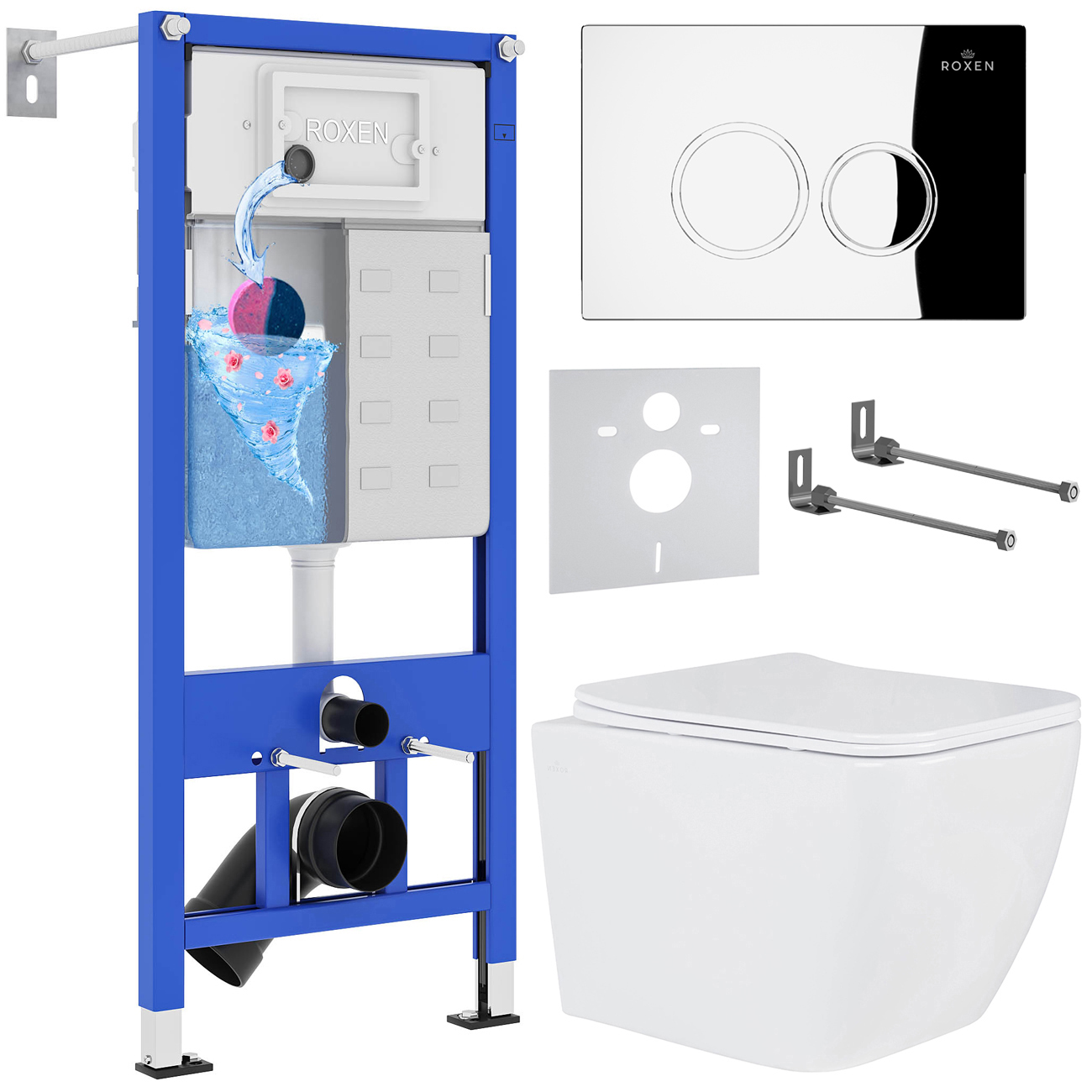 комплект инсталляции roxen stounfix dual fresh 513314 6 в 1 клавиша хром, с аромадозатором