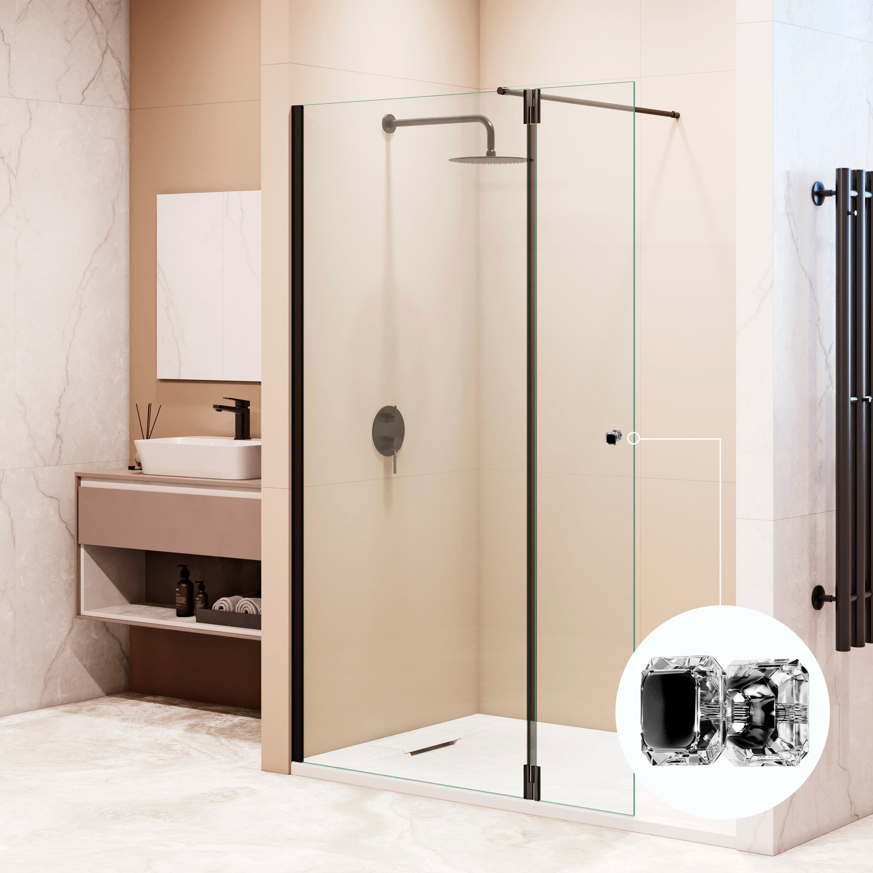 душевой уголок rgw walk in wa-054b (wa-010b + z-072b) 130x195 стекло прозрачное / профиль черный