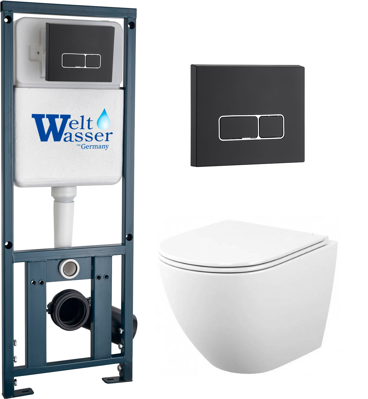 комплект инсталляции welt-wasser 410 se с клавишей смыва bl и унитазом teymi t40102