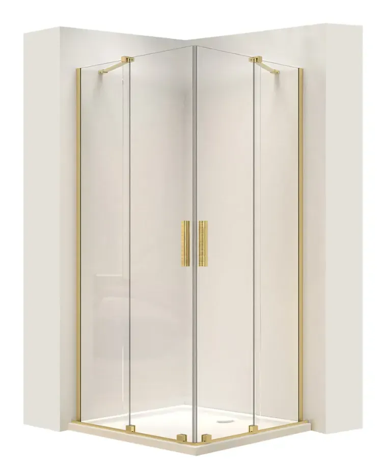 душевой уголок rea montana brushed gold  80х80 стекла прозрачные, профиль матовое золото