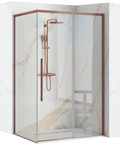 душевой уголок rea solar brush copper 100x80 стекло прозрачное / профиль матовая медь
