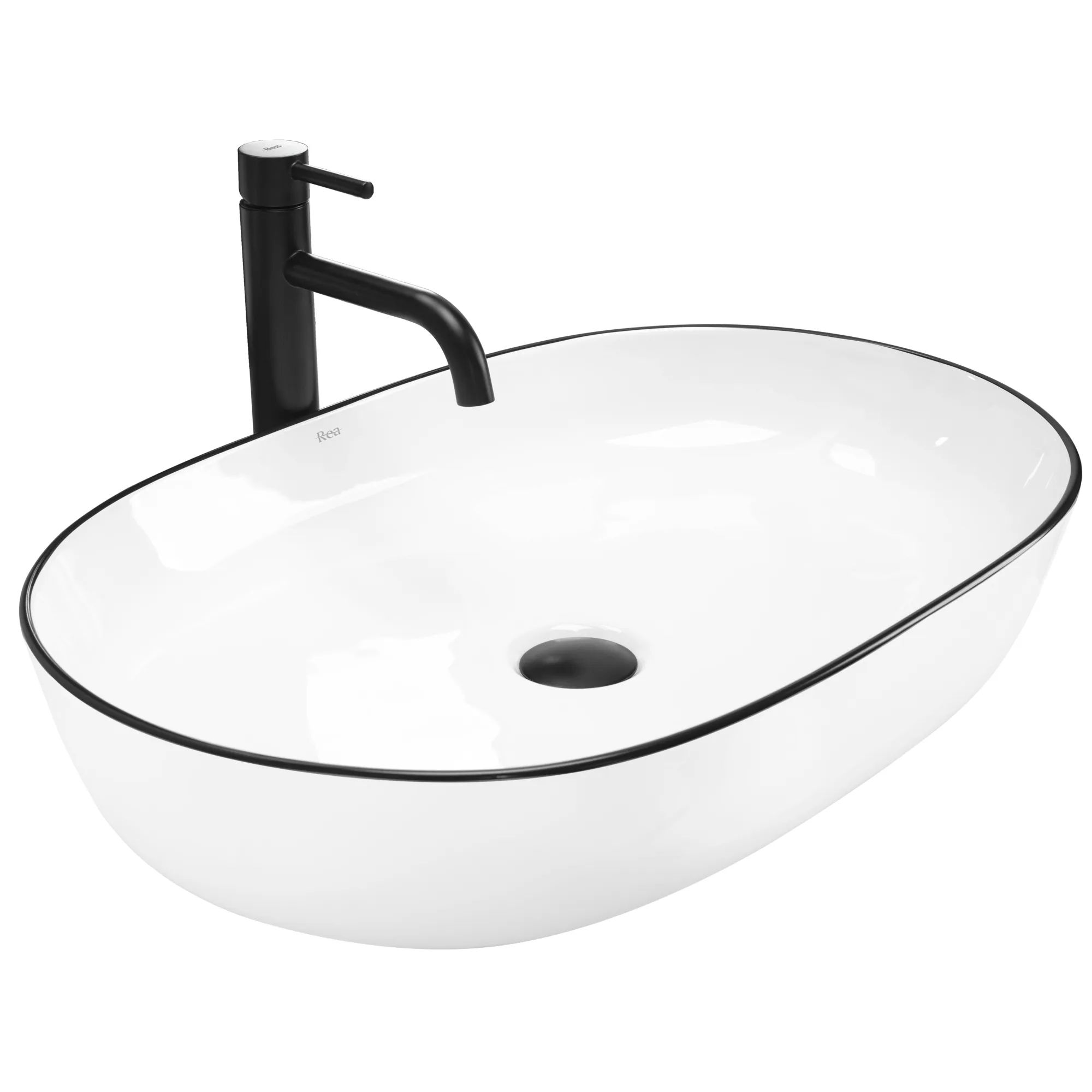 умывальник rea cleo white black edge rea-u6210 белый/черный