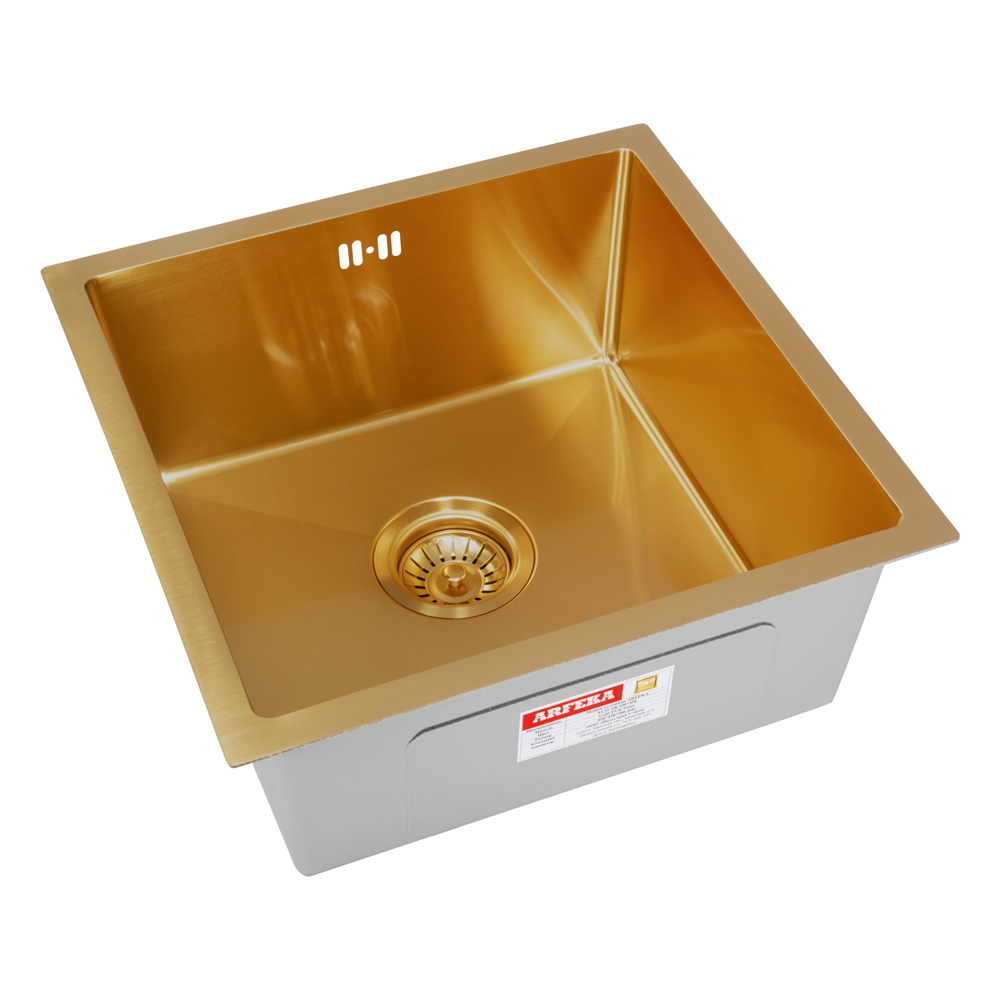 мойка кухонная arfeka eco ar 450*450 gold pvd nano, золото