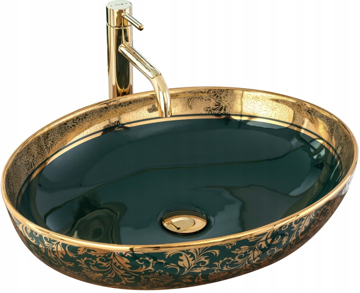умывальник rea margot  green gold 52x40 зеленый/золото