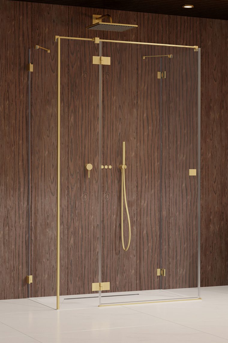 душевой уголок radaway essenza pro brushed gold kdj+s 120x100 левый, стекла прозрачные, профиль брашированное золото