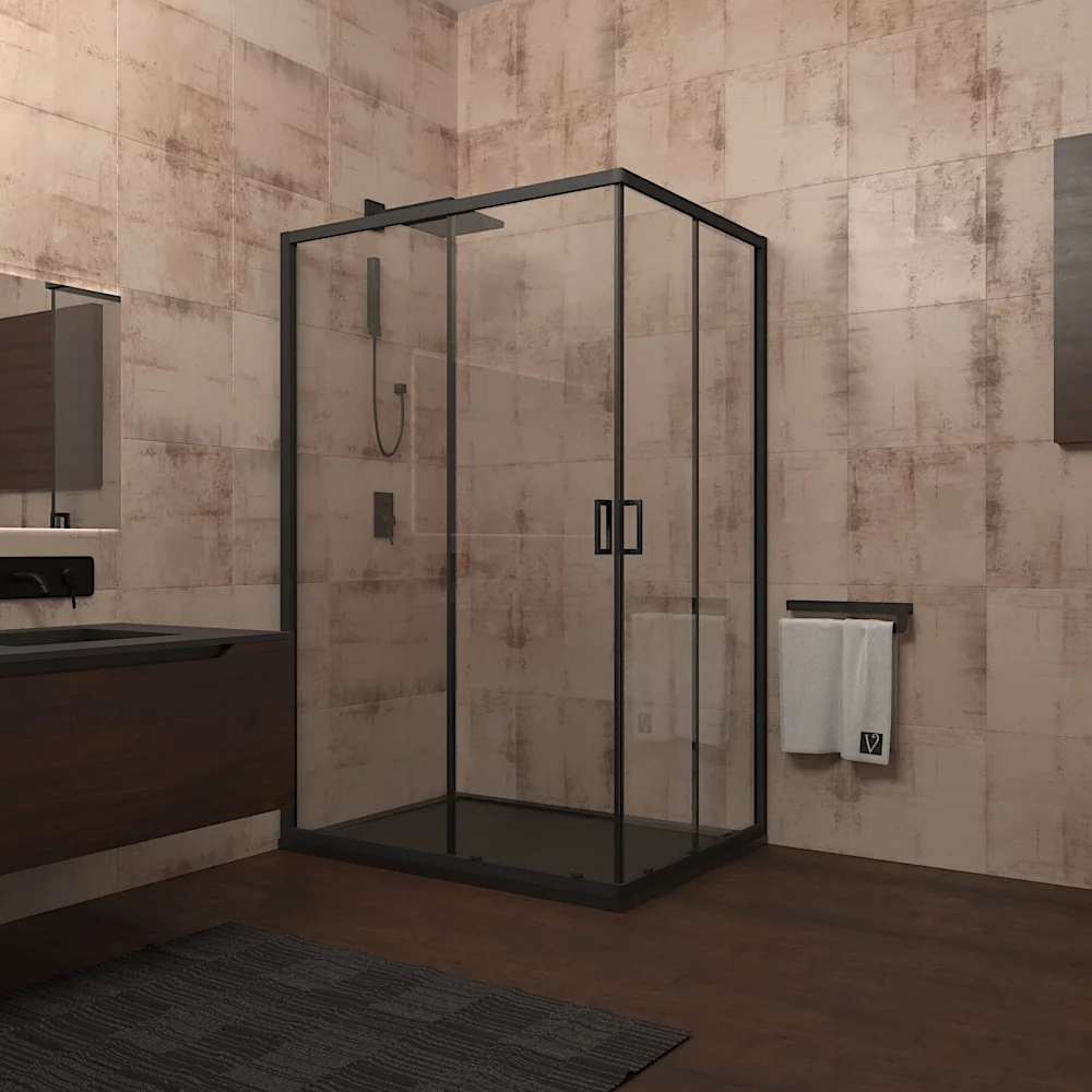 душевой уголок veconi rovigo rv-14 100x90 прозрачные стекла / черный профиль