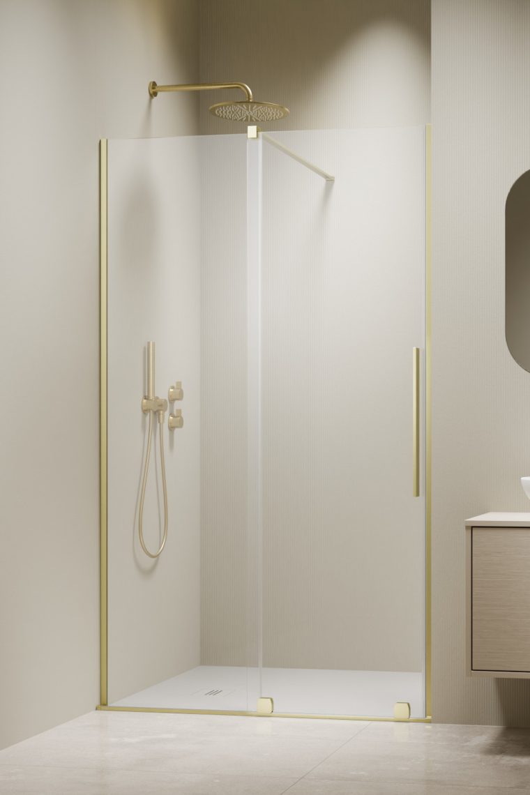 душевая дверь radaway furo brushed light gold dwj 110x200 левая, стекла прозрачные, профиль браширванное светлое золото