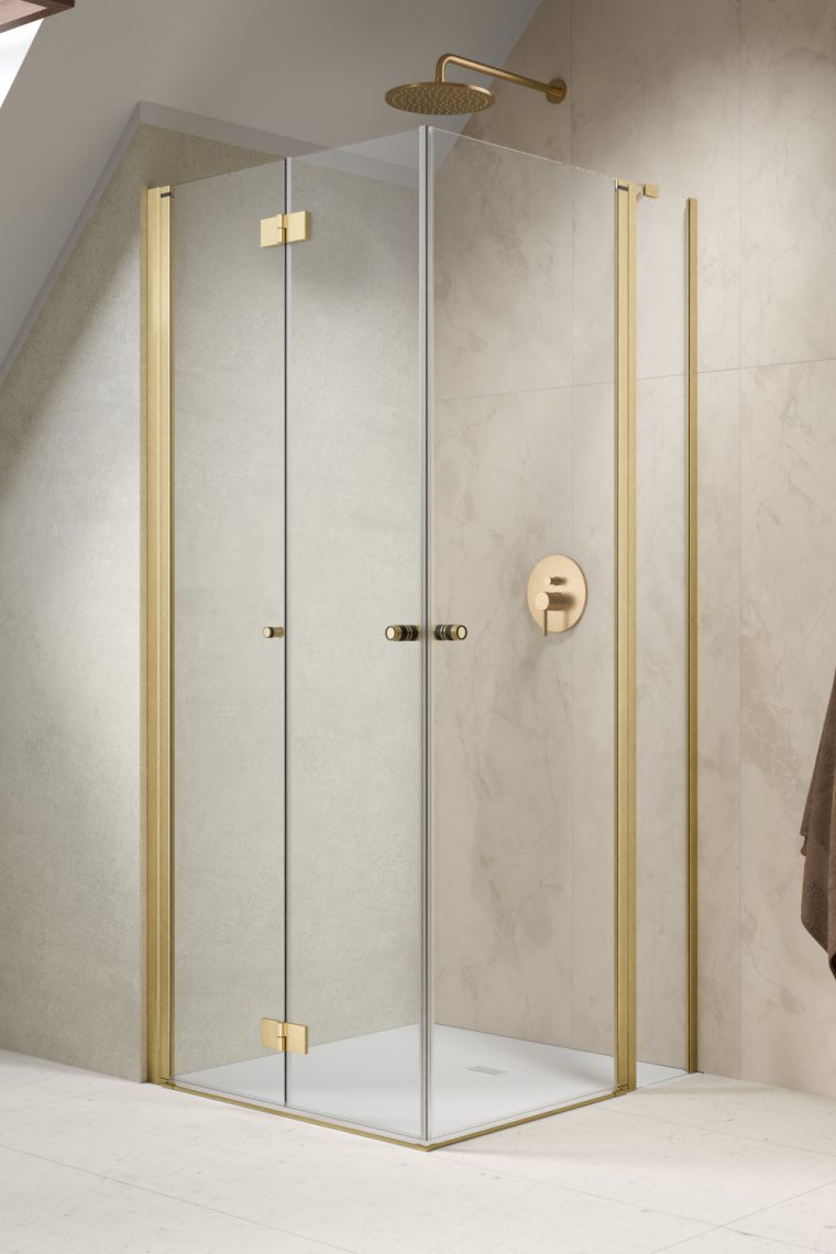 душевой уголок radaway nes 6 brushed gold kdd b / kdd ii 80x100 левый, стекла прозрачные, профиль брашированное золото