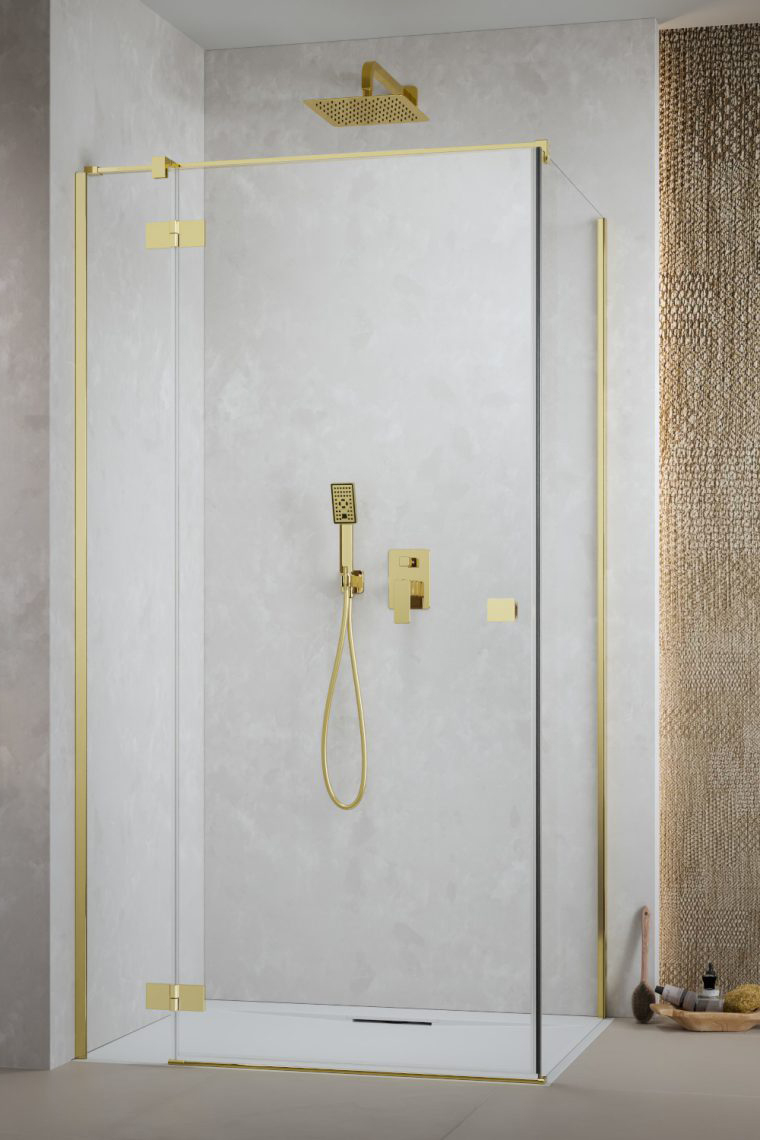душевой уголок radaway essenza gold kdj 110x120 правый, стекла прозрачные, профиль золото