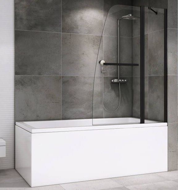 шторка на ванну abber ewiges wasser ag50100b 100x140 прозрачное стекло / профиль черный