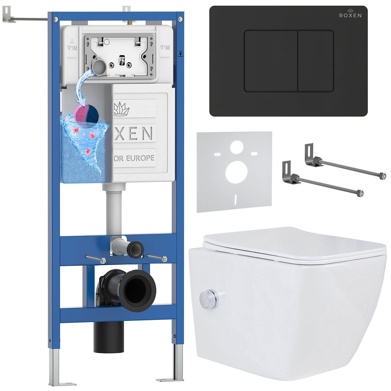 комплект инсталляции roxen 6 в 1 stounfix dual fresh 868496 клавиша черная