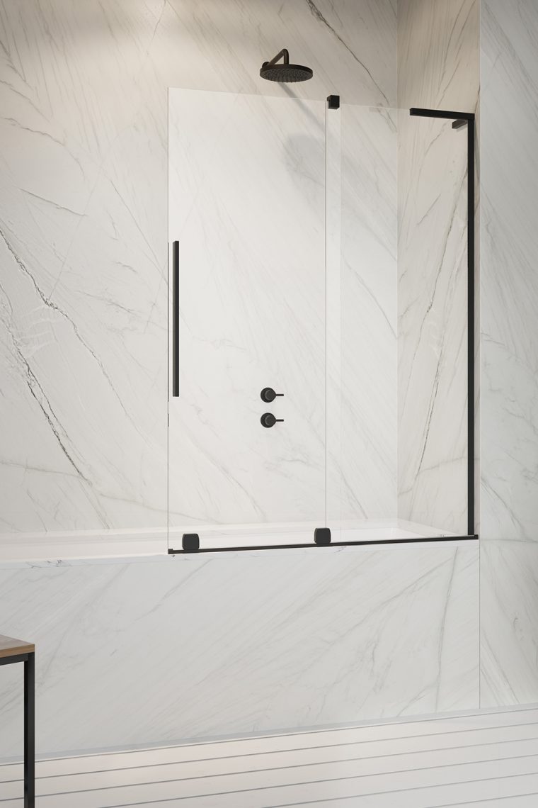 шторка на ванну radaway furo sl black pnd ii r 110x150 стекла прозрачные, профиль черный