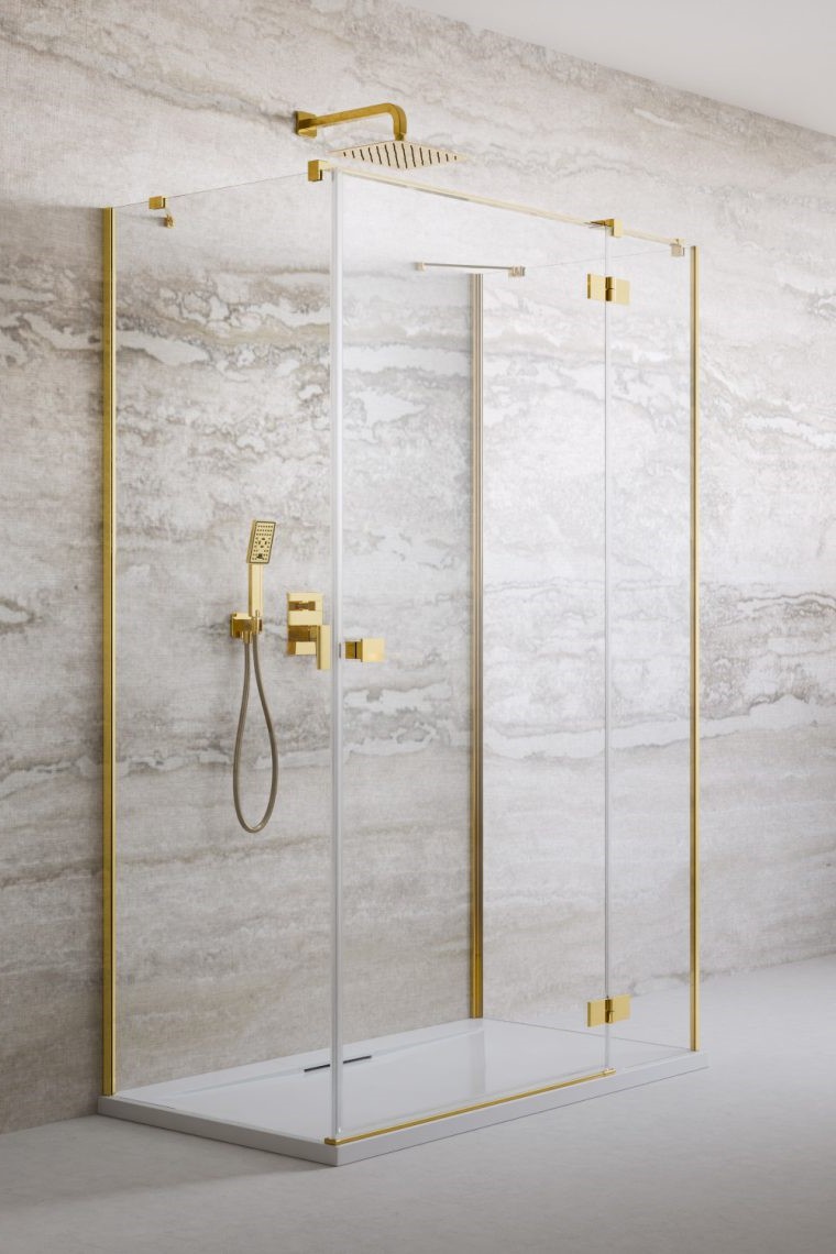 душевой уголок radaway essenza gold kdj+s 80x110 правая, стекла прозрачные, профиль золото