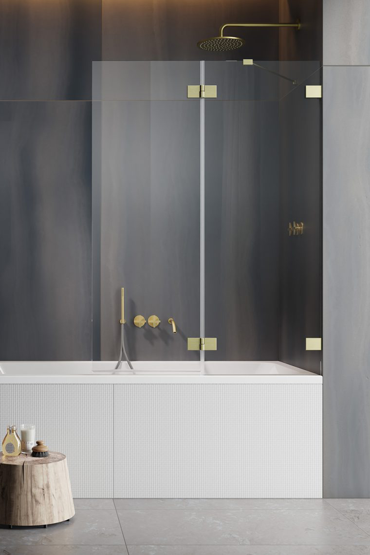 шторка на ванну radaway essenza pro brushed gold pnd ii 140 r (прозрачное/брашированное золото)