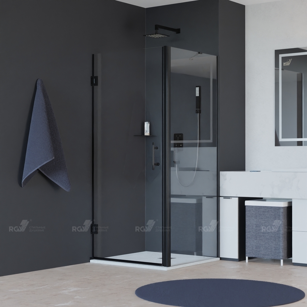 душевой уголок rgw hotel ho-045-b 60x80 стекла прозрачные, профиль черный