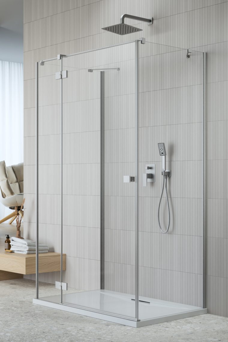 душевой уголок radaway essenza brushed nickel kdj+s 100x70 левый, стекла прозрачные, профиль брашированный никель