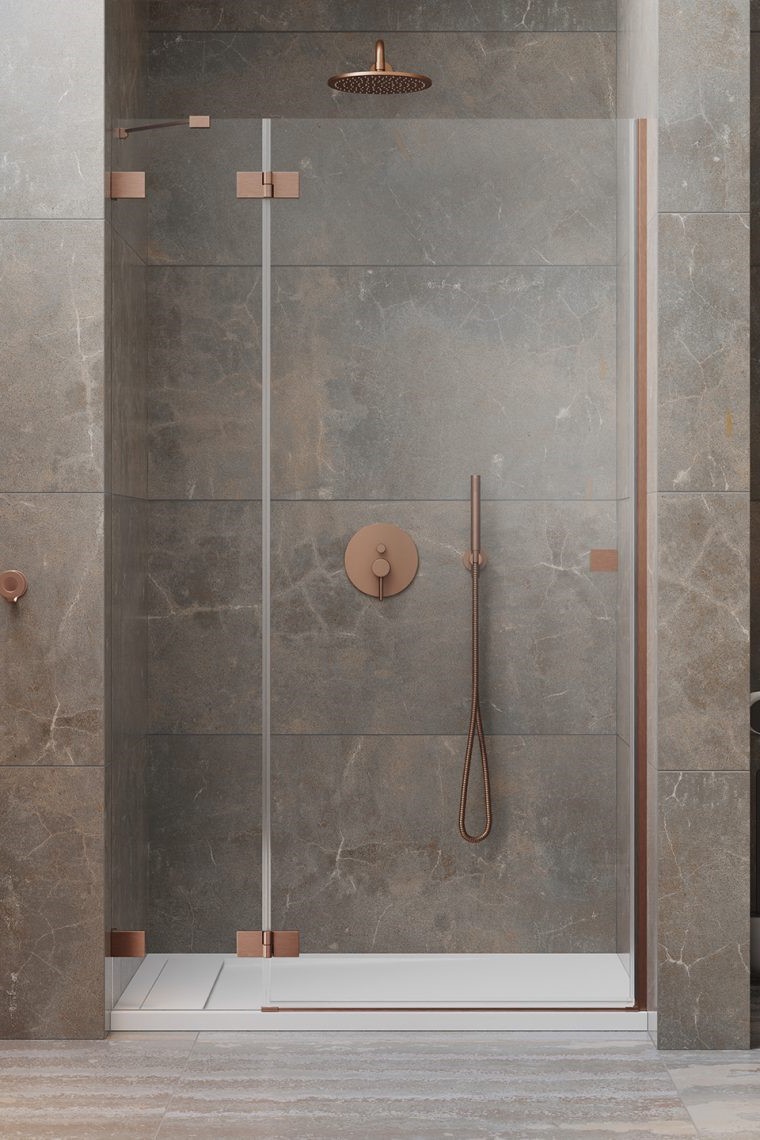 душевая дверь radaway essenza pro 8 brushed copper dwj 90x200 левая, стекла прозрачные, профиль брашированная медь