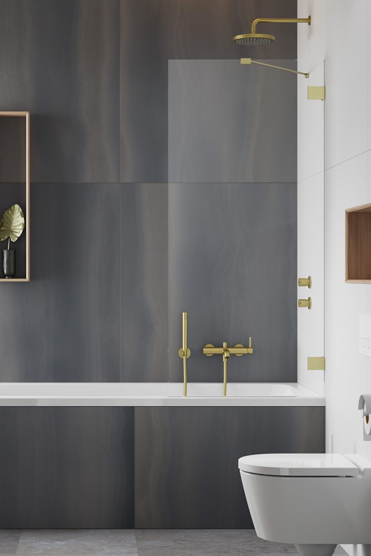 шторка на ванну radaway essenza pro brushed gold pnj ii 50x150 (прозрачное/брашированное золото)
