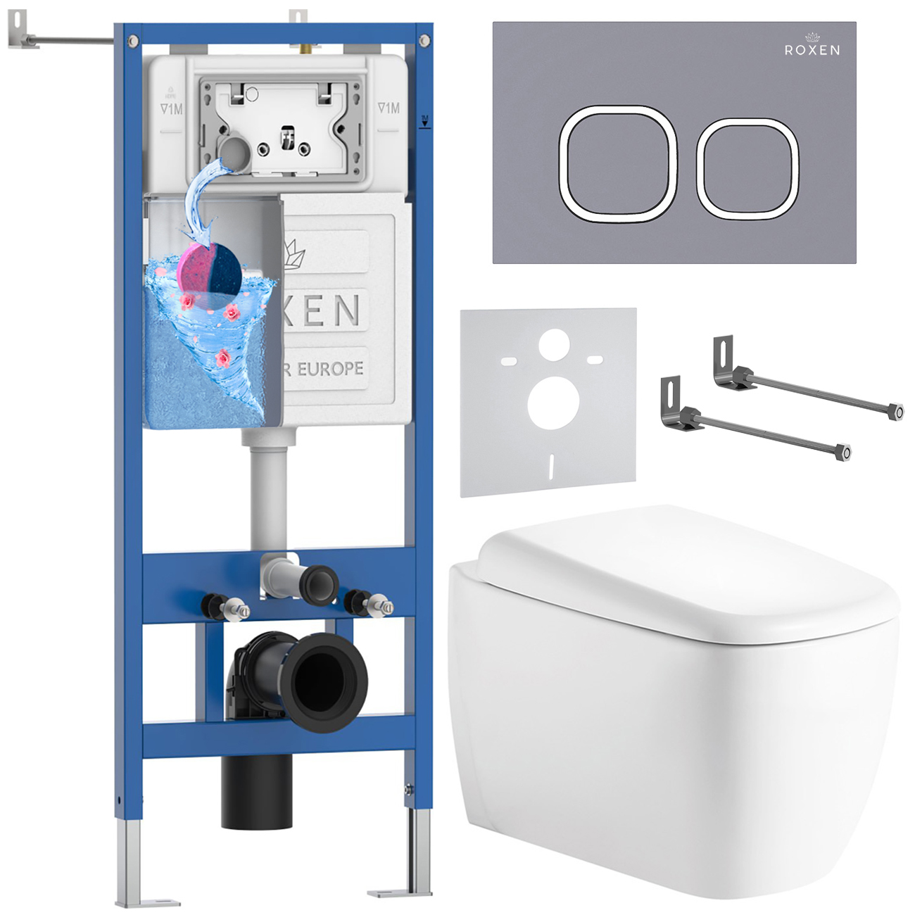 инсталляция roxen stounfix dual fresh 710200 с унитазом 530220-02 и клавишей смыва santi 410280dg с аромадозатором